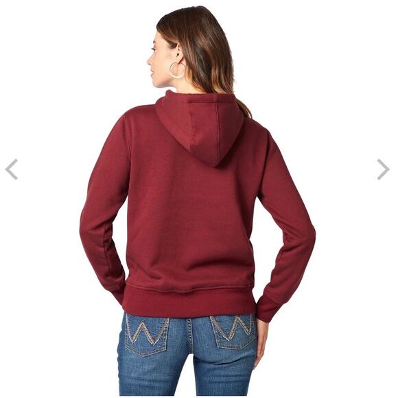 NWOT Wrangler Retro® Aztec Logo Sherpa Hoodie M Burgundy Western Cowgirl Rodeo - Picture 3 of 11
